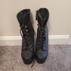 Black Moto Ankle Lace Up Boots